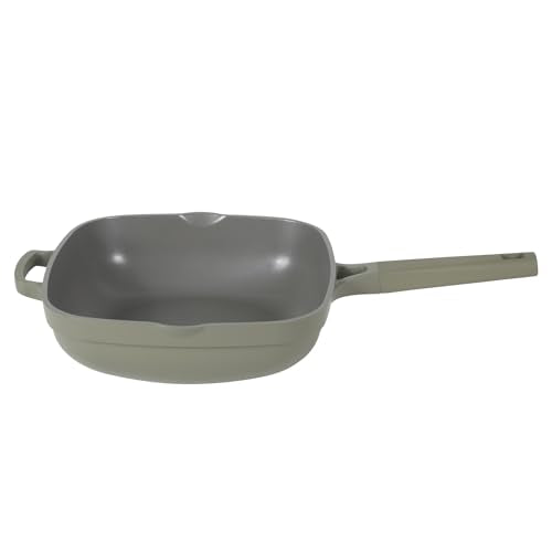 Crock-Pot Northvale 5.3 Quart Ceramic Nonstick Sauté Pan with Steamer Basket & Lid, Cast Aluminum Pan with Induction Base and Soft-Touch Handle, Sage Green