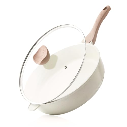 Crock-Pot Northvale 5.3 Quart Ceramic Nonstick Sauté Pan with Steamer Basket & Lid, Cast Aluminum Pan with Induction Base and Soft-Touch Handle, Sage Green