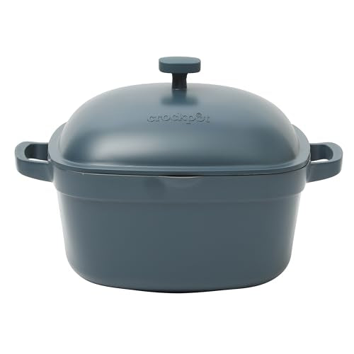 Crock-Pot Northvale Cast Aluminum Lightweight Durable 5.2 Quart Heavy Duty Dutch Oven Pot With Lid, Oven Safe, Dual Handles - Matte Blue