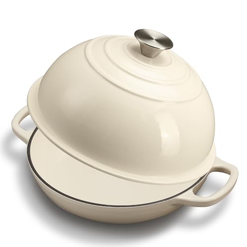 Crock Pot Artisan 7-Quart Oval Dutch Oven With Lid, Enameled Cast Iron, Linen White With Gold Knob, Heavy-Duty Cookware for Baking, Braising, Roasting & Slow Cooking