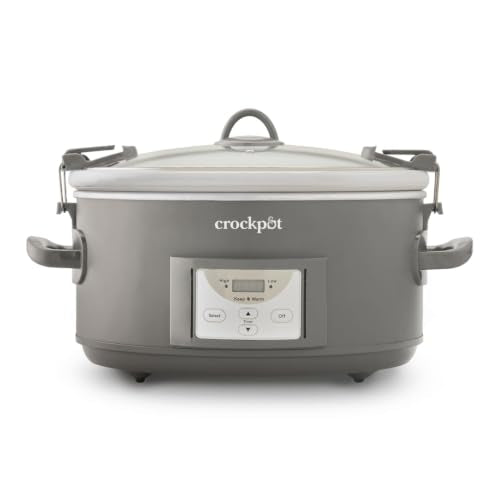 Crockpot® Programmable 7-Quart Cook and Carry Slow Cooker, Grey | Touch Control, 4 Pre Programmed Settings, Removable Stoneware, and Locking Lid