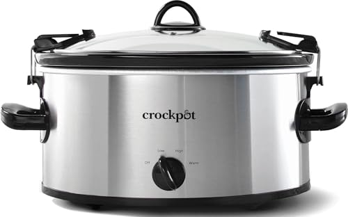 Crock-Pot Cook N Carry Oval Manual Portable Slow Cooker, Silver, 6-Quart | Travel-Proof Locking Lid, Serves 7+, High/Low/Warm Settings, Removable Dishwasher-Safe Stoneware, for Potlucks & Tailgating
