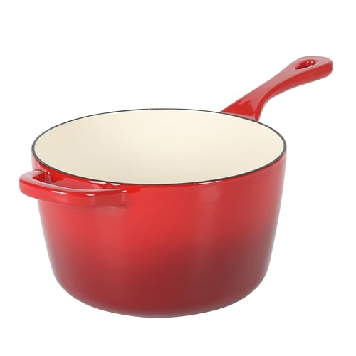 Crock-Pot 3-Quart European Enameled Cast Iron Saucepan with Lid – Gradient Red, Durable Oven Safe Cookware