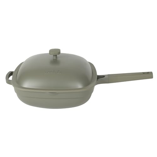 Crock-Pot Northvale 5.3 Quart Ceramic Nonstick Sauté Pan with Steamer Basket & Lid, Cast Aluminum Pan with Induction Base and Soft-Touch Handle, Sage Green