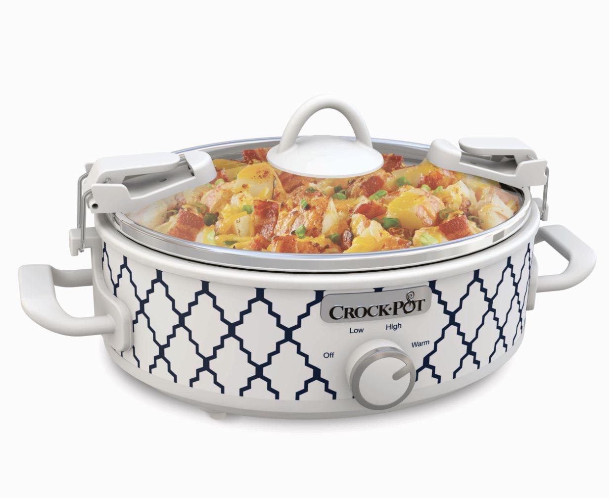 Crock-Pot Small 2.5 Quart Casserole Slow Cooker in White/Blue, Enjoy Eye-Catching Quick Meals, Durable and Compact