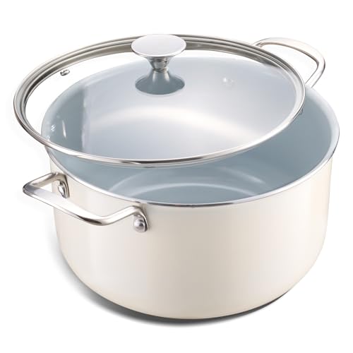 Crock-Pot Northvale 5.3 Quart Ceramic Nonstick Sauté Pan with Steamer Basket & Lid, Cast Aluminum Pan with Induction Base and Soft-Touch Handle, Sage Green