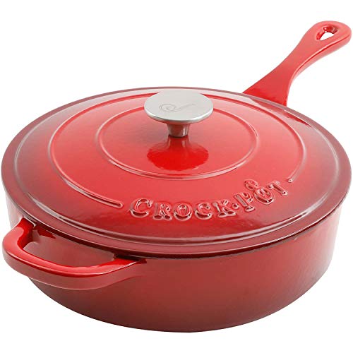 Crock Pot Artisan 3.5 Quart Enameled Cast Iron Deep Sauté Pan, Scarlet Red