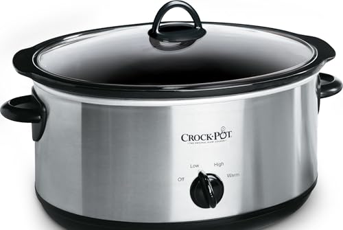 Crock-Pot 7-Quart Manual Slow Cooker, Family Size Serves 8+ People & Fits 6-lb Roast, Removable Stoneware with Warming Setting, Dishwasher Safe for Easy Cleanup, Stainless Steel