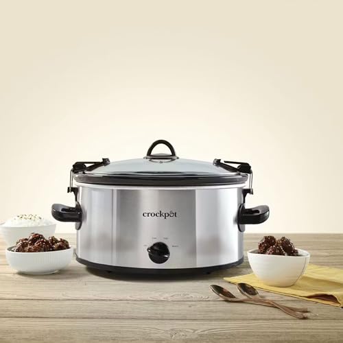 Crock-Pot Cook N Carry Oval Manual Portable Slow Cooker, Silver, 6-Quart | Travel-Proof Locking Lid, Serves 7+, High/Low/Warm Settings, Removable Dishwasher-Safe Stoneware, for Potlucks & Tailgating
