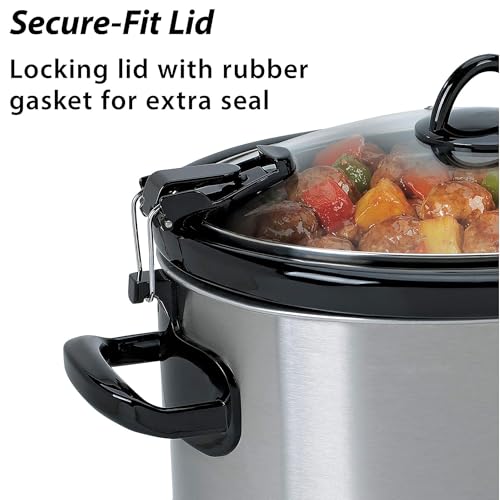 Crock-Pot Cook N Carry Oval Manual Portable Slow Cooker, Silver, 6-Quart | Travel-Proof Locking Lid, Serves 7+, High/Low/Warm Settings, Removable Dishwasher-Safe Stoneware, for Potlucks & Tailgating