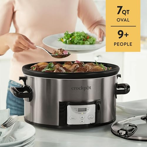 Crock Pot 7-qt Nonstick Ceramic Coating Cook & Carry Programmable Easy-Clean Slow Cooker Stainless Steel