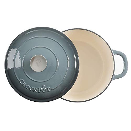 Crock-Pot Artisan 7-Quart Round Enameled Cast Iron Dutch Oven – Slate Gray, Heavy-Duty Cookware for Slow Cooking, Baking, Roasting with Lid