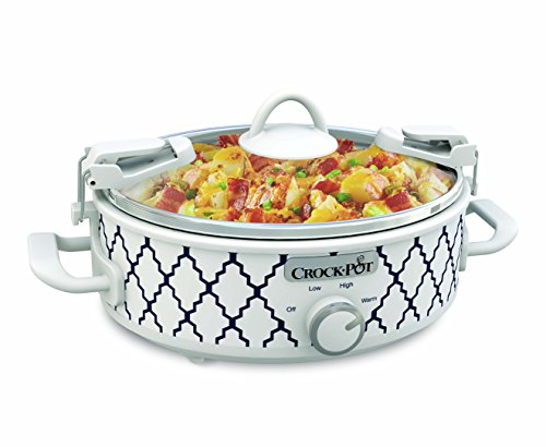 Crock-Pot Small 2.5 Quart Casserole Slow Cooker in White/Blue, Enjoy Eye-Catching Quick Meals, Durable and Compact