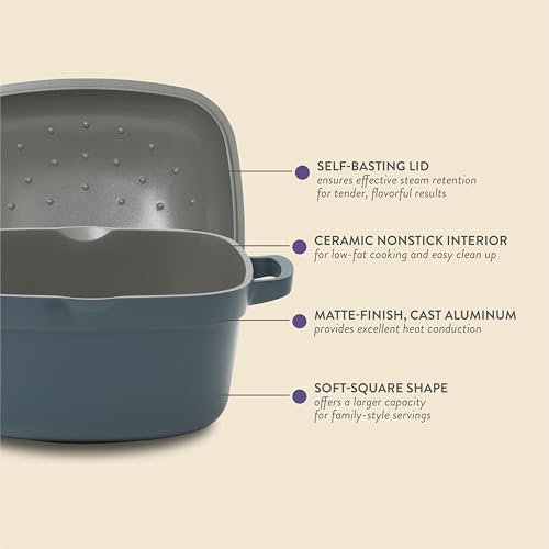 Crock-Pot Northvale Cast Aluminum Lightweight Durable 5.2 Quart Heavy Duty Dutch Oven Pot With Lid, Oven Safe, Dual Handles - Matte Blue