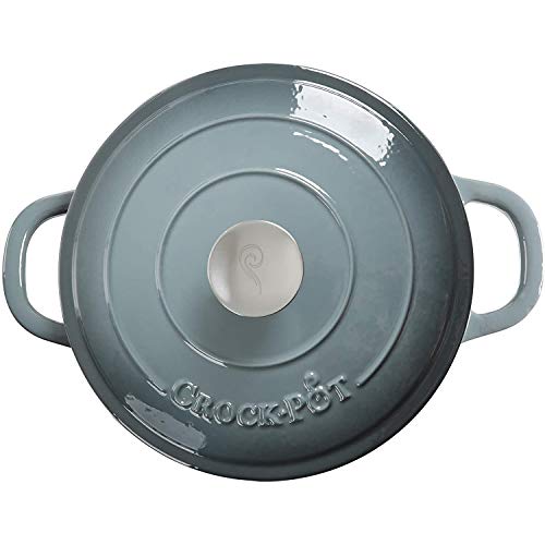 Crock-Pot Artisan 7-Quart Round Enameled Cast Iron Dutch Oven – Slate Gray, Heavy-Duty Cookware for Slow Cooking, Baking, Roasting with Lid