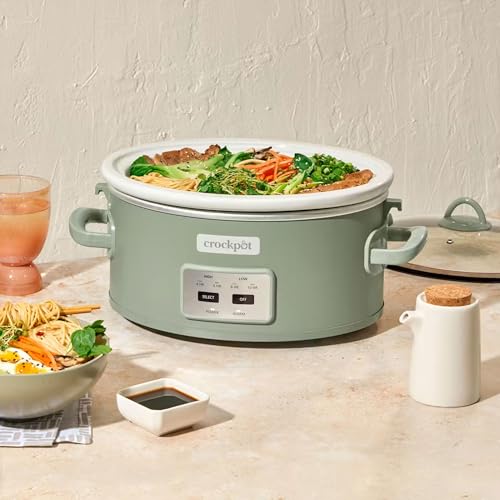 Crock-Pot Locking Lid 6qt Cook and Carry Programmable Slow Cooker, Green | Touch Control, 4 Pre Programmed Settings, Removable Stoneware, and Locking Lid
