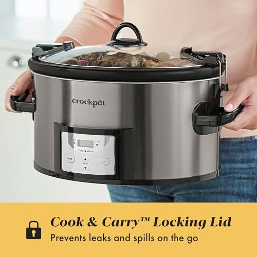 Crock Pot 7-qt Nonstick Ceramic Coating Cook & Carry Programmable Easy-Clean Slow Cooker Stainless Steel