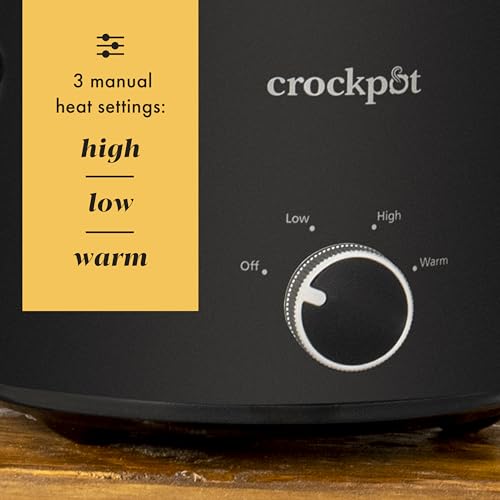 Crock-Pot 2-Quart Manual Slow Cooker, Feeds 2+ People, Great for Small Meals, Dips, & Sides; Removable Stoneware is Oven & Dishwasher-Safe, Black