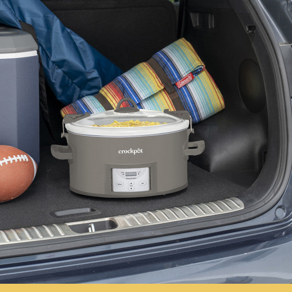 Crockpot® Programmable 7-Quart Cook and Carry Slow Cooker, Grey | Touch Control, 4 Pre Programmed Settings, Removable Stoneware, and Locking Lid