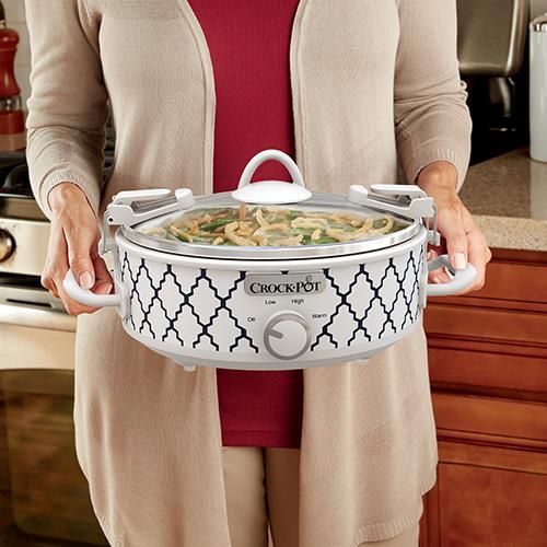 Crock-Pot Small 2.5 Quart Casserole Slow Cooker in White/Blue, Enjoy Eye-Catching Quick Meals, Durable and Compact