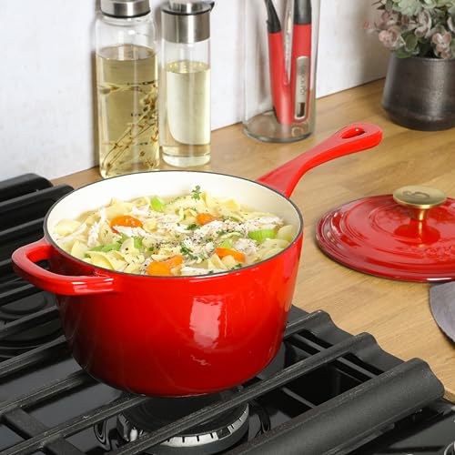 Crock-Pot 3-Quart European Enameled Cast Iron Saucepan with Lid – Gradient Red, Durable Oven Safe Cookware