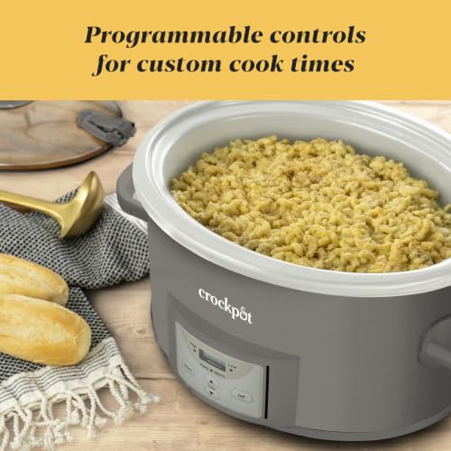 Crockpot® Programmable 7-Quart Cook and Carry Slow Cooker, Grey | Touch Control, 4 Pre Programmed Settings, Removable Stoneware, and Locking Lid