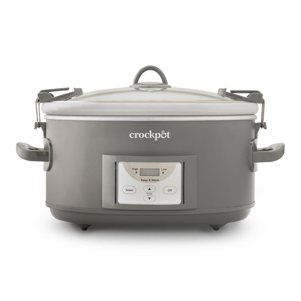 Crockpot® Programmable 7-Quart Cook and Carry Slow Cooker, Grey | Touch Control, 4 Pre Programmed Settings, Removable Stoneware, and Locking Lid