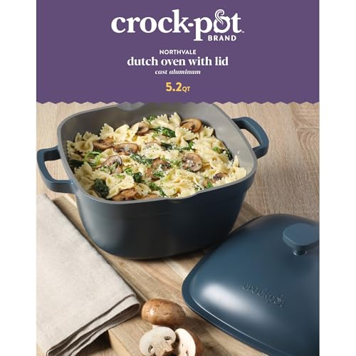 Crock-Pot Northvale Cast Aluminum Lightweight Durable 5.2 Quart Heavy Duty Dutch Oven Pot With Lid, Oven Safe, Dual Handles - Matte Blue