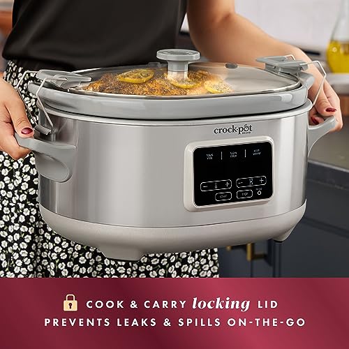 Crock-Pot 7-Quart Cook & Carry Slow Cooker with Sous Vide Function, Family-Sized Slow Cooker Warms up to 30 Hours, Modern Digital Display, Travel-Proof Locking Lid & Removable Temperature Probe