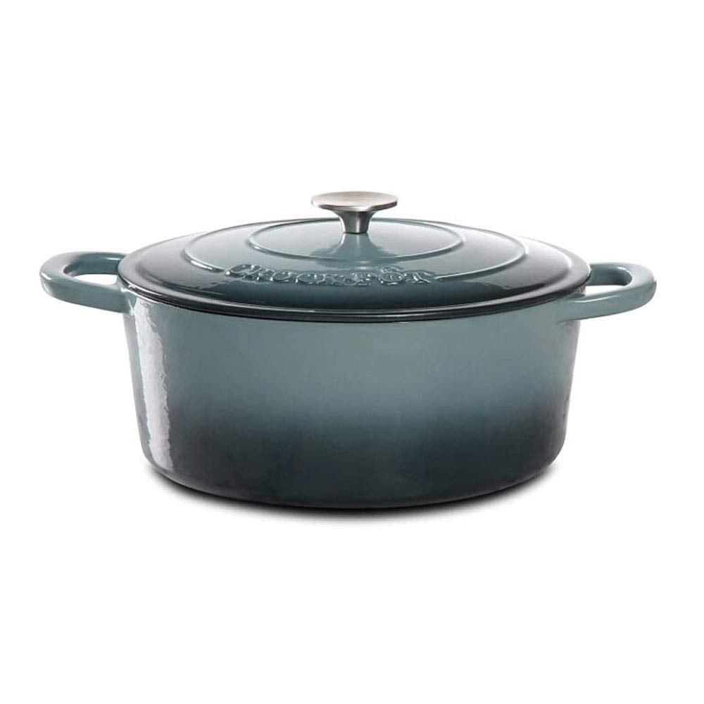 Crock Pot Artisan 7-Quart Oval Dutch Oven With Lid, Enameled Cast Iron, Linen White With Gold Knob, Heavy-Duty Cookware for Baking, Braising, Roasting & Slow Cooking