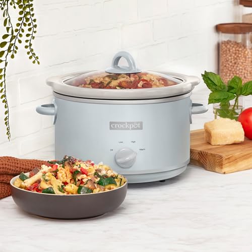 Crock-Pot Design Series 4.5-Quart Manual Slow Cooker, Serves 5+ People, Great for Chili, Soup, Stews, & More, Removable Stoneware is Oven & Dishwasher-Safe, Macaroon Blue
