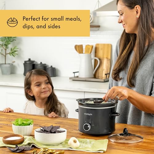 Crock-Pot 2-Quart Manual Slow Cooker, Feeds 2+ People, Great for Small Meals, Dips, & Sides; Removable Stoneware is Oven & Dishwasher-Safe, Black