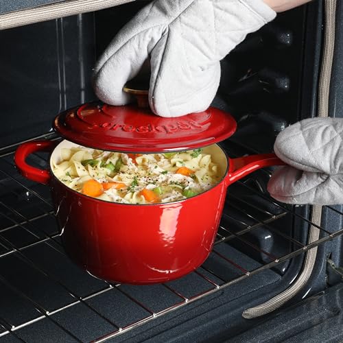 Crock-Pot 3-Quart European Enameled Cast Iron Saucepan with Lid – Gradient Red, Durable Oven Safe Cookware