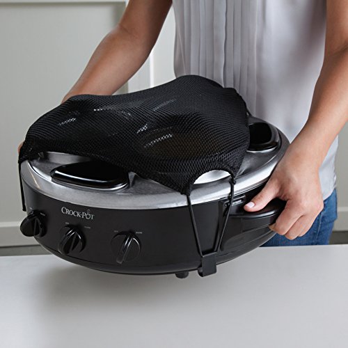 Crock-Pot Triple Dipper with Lazy Susan Food Warmer, Black, Stainless Steel, Glass lids, Travel Cover, 3 1-quart capacity warmers, Individual Controls, 3 appetizer containers