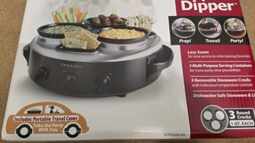Crock-pot Triple Dipper with Lazy Susan Slow Cooker, Black, Stainless Steel Hybrid Finish