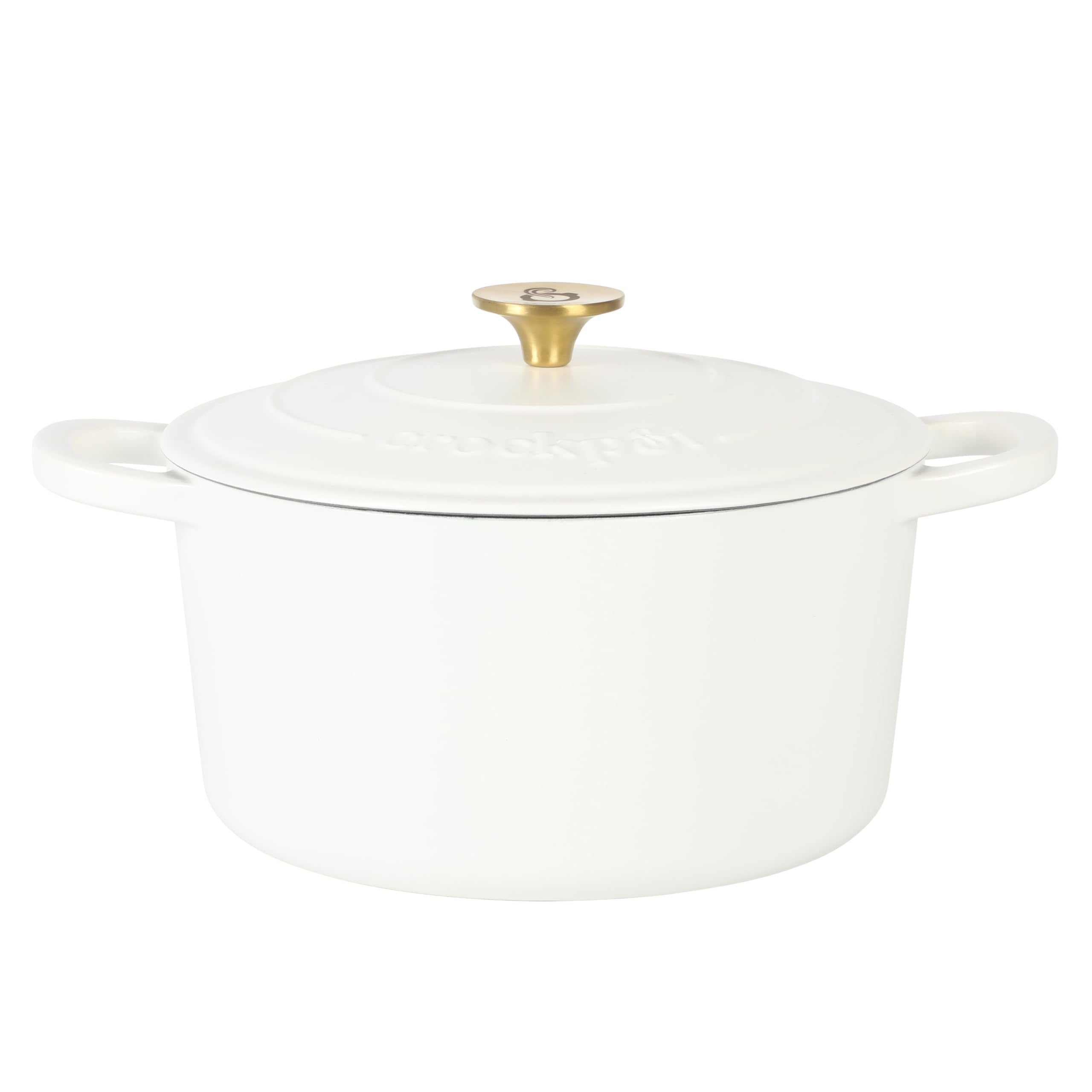 Crock Pot Artisan 7-Quart Oval Dutch Oven With Lid, Enameled Cast Iron, Linen White With Gold Knob, Heavy-Duty Cookware for Baking, Braising, Roasting & Slow Cooking