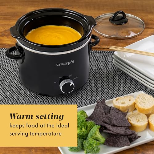 Crock-Pot 2-Quart Manual Slow Cooker, Feeds 2+ People, Great for Small Meals, Dips, & Sides; Removable Stoneware is Oven & Dishwasher-Safe, Black