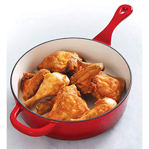 Crock Pot Artisan 3.5 Quart Enameled Cast Iron Deep Sauté Pan, Scarlet Red