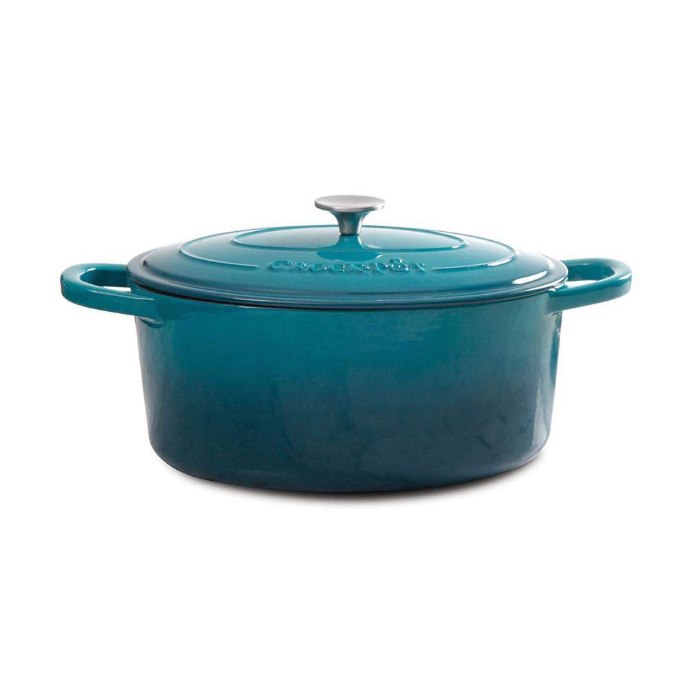 Crock-Pot Artisan 7-Quart Round Enameled Cast Iron Dutch Oven – Slate Gray, Heavy-Duty Cookware for Slow Cooking, Baking, Roasting with Lid