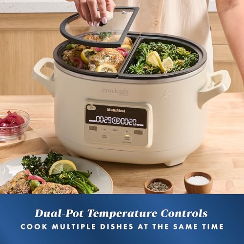 Crock-Pot MultiMeal Multicooker and Programmable Slow Cooker with Bake Function, Create 2 Dishes Simultaneously, Two 3.7qt Nonstick Pots Feed 8+ People, Dishwasher-Safe