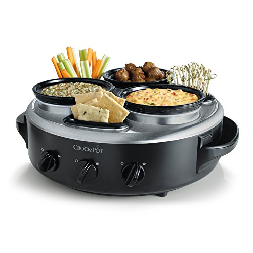 Crock-pot Triple Dipper with Lazy Susan Slow Cooker, Black, Stainless Steel Hybrid Finish