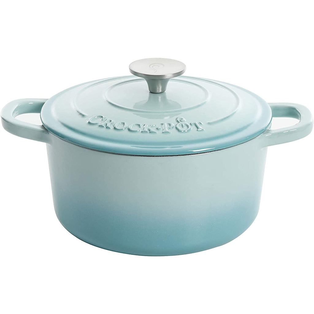 Crock-Pot Artisan 7-Quart Round Enameled Cast Iron Dutch Oven – Slate Gray, Heavy-Duty Cookware for Slow Cooking, Baking, Roasting with Lid