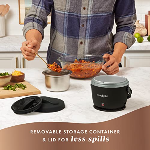 Crock-Pot Electric Lunch Box 20-Ounce Portable Food Warmer Black Licorice Perfect for Travel On-the-Go & Office Use | Stylish Spill-Free & Dishwasher-Safe | Ideal Men & Women's Gifts