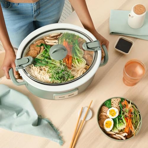 Crock-Pot Locking Lid 6qt Cook and Carry Programmable Slow Cooker, Green | Touch Control, 4 Pre Programmed Settings, Removable Stoneware, and Locking Lid