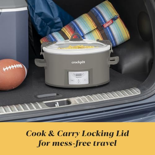 Crockpot® Programmable 7-Quart Cook and Carry Slow Cooker, Grey | Touch Control, 4 Pre Programmed Settings, Removable Stoneware, and Locking Lid