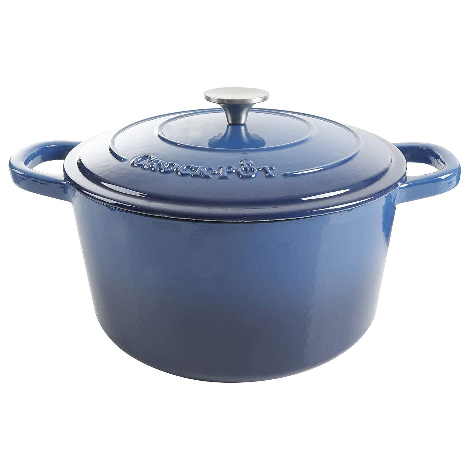 Crock-Pot Artisan 7-Quart Round Enameled Cast Iron Dutch Oven – Slate Gray, Heavy-Duty Cookware for Slow Cooking, Baking, Roasting with Lid