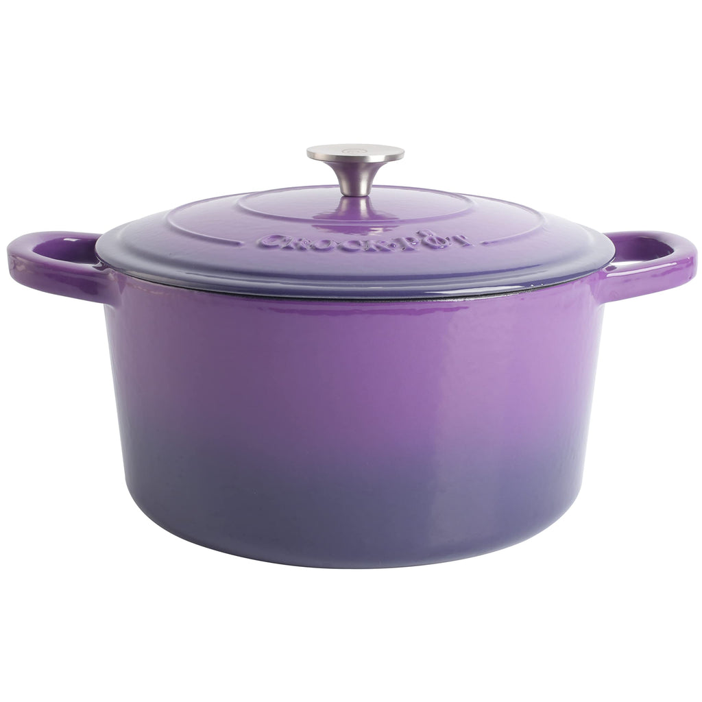 Crock-Pot Artisan 7-Quart Round Enameled Cast Iron Dutch Oven – Slate Gray, Heavy-Duty Cookware for Slow Cooking, Baking, Roasting with Lid