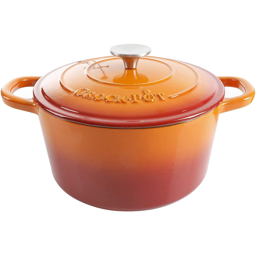 Crock-Pot Artisan 7-Quart Round Enameled Cast Iron Dutch Oven – Slate Gray, Heavy-Duty Cookware for Slow Cooking, Baking, Roasting with Lid