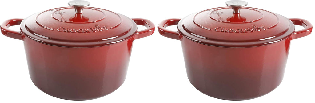 Crock-Pot Artisan 7-Quart Round Enameled Cast Iron Dutch Oven – Slate Gray, Heavy-Duty Cookware for Slow Cooking, Baking, Roasting with Lid