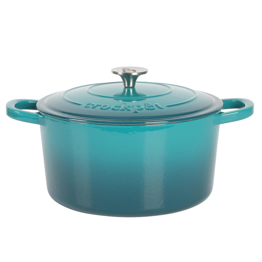 Crock-Pot Artisan 7-Quart Round Enameled Cast Iron Dutch Oven – Slate Gray, Heavy-Duty Cookware for Slow Cooking, Baking, Roasting with Lid